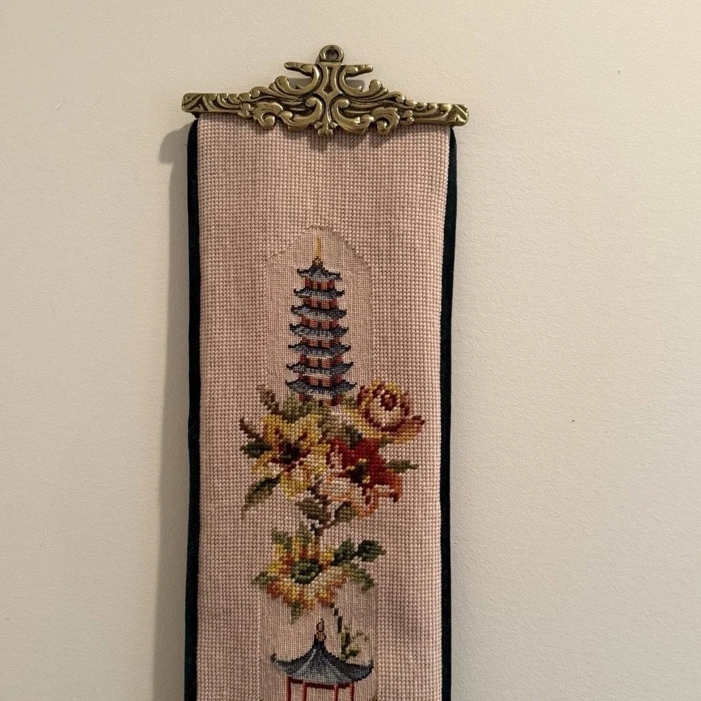 Vintage Handmade Needlepoint Bell Pull 51